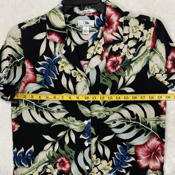 Vintage Bill Blass 100% Pure Silk Hawaiian Button Down Shirt Size M Hibiscus 90s - Picture 10 of 13
